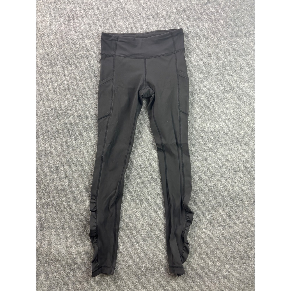 Lululemon Speed Tight IV Leggings Womens 4 Black Ruffle Ankle Pockets
